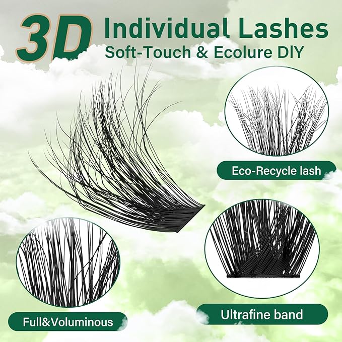 KEYYOU LASH Clusters 3D Effect Eyelash Clusters 280pcs 100D D Curl 9-18MIX Individual Lashes Wispy Lashes Volume Cluster Lashes Natural Soft DIY Lash Extension(3D-100D-D-9-18MIX)