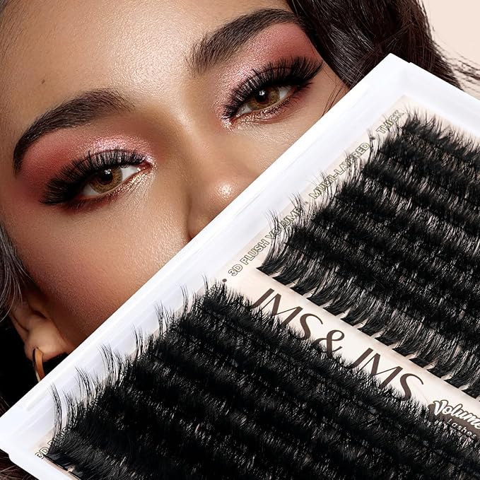 JMS&JMS Lash Clusters 3D Effect Cluster Lashes 100D+200D D Curl Lash Cluster Eyelash Extensions Mix10-18mm Individual Eyelashes Clusters Wispy Lash Clusters Thin Band Soft to Use at Home