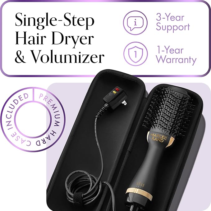 Professional 2 in 1 Volumizing Oval Hair Brush Dryer for Women, 75MM with Hard Travel Case and Premium Gift Box, Black & Gold