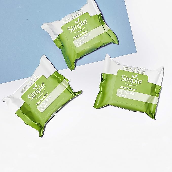 Simple Kind to Skin Facial Wipes Gentle and Effective Makeup Remover Cleansing Free from color and dye artificial perfume and harsh chemicals, 25 Count (Pack of 2)