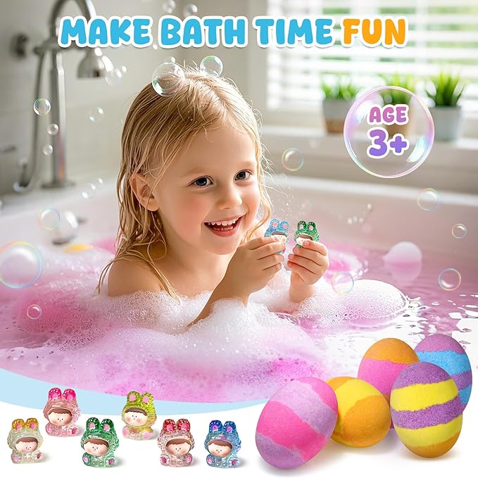 Bath Bombs with Toys Inside, Valentines Day Gifts for Kids, Easter Basket Stuffers, Natural & Organic Kids Bath Bombs, Bubble Bath Birthday Gifts Set for Kid Boys and Girls Ages 3+