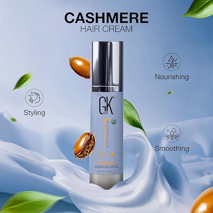 GK HAIR Global Keratin Leave in Cashmere Hair Smoothing and Styling Cream (1.69 Fl Oz/50ml) Argan Oil for Anti-Frizz Sleek Shine and Hydrates Dry Damaged and Unmanageable Hair Repair