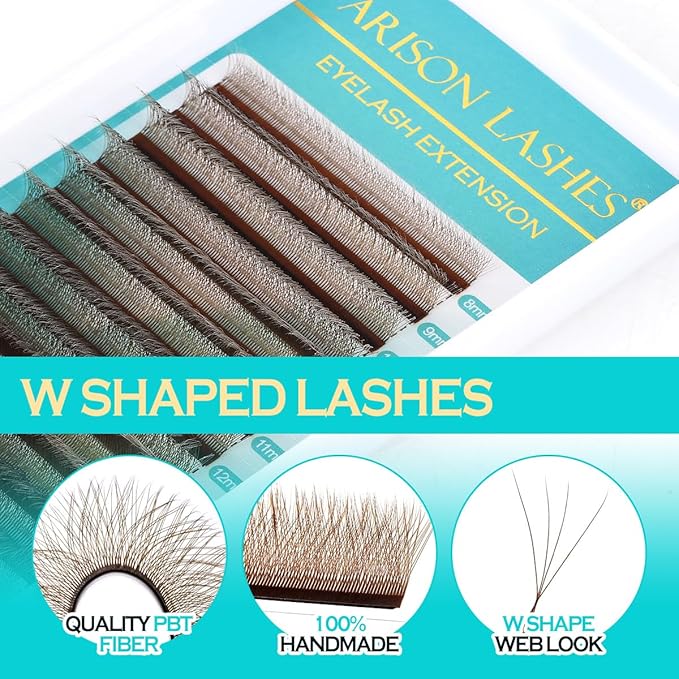 W Eyelash Extension YY Shape 4D Premade Fans W Lashes 0.07 D Curl Matte Black W Shaped Volume Fans (Brown-4D-0.07D-15mm)
