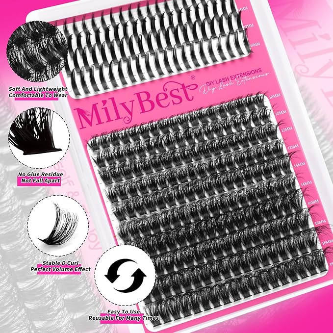 Manga Lash Clusters Kit 80D Eyelash Clusters with DIY Spikes 13-19MM Spiky Volume Cluster Eyelash Extensions Wispy Individual Lash Extensions Kit Anime Lashes Cluster Bond & Seal Tweezer by MilyBest