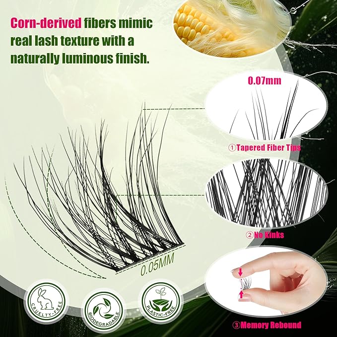 Lash Clusters - 0.05mm Wispy Fluffy Eyelash Clusters Natural lash extentions Biodegradable Volunm cluster eyelash extensions individual lashesLightweight Eyelashes for beginner DIY at Home