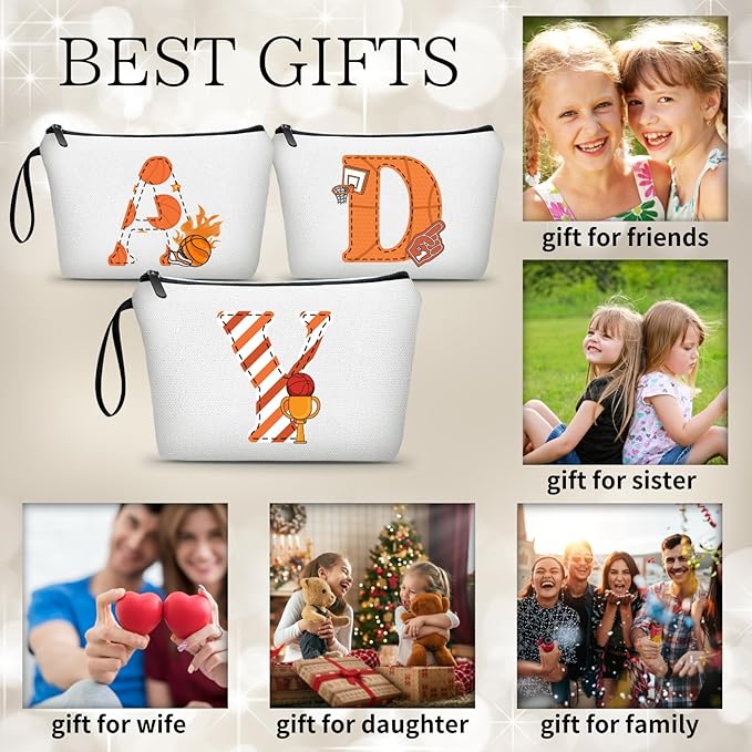 ARIOSEY Basketball Gifts Monogrammed Cosmetic Travel Makeup Bag Basketball Accessories Graduation Birthday Gifts for Girls Coaches Daughters Team Friend Mom Player-Y