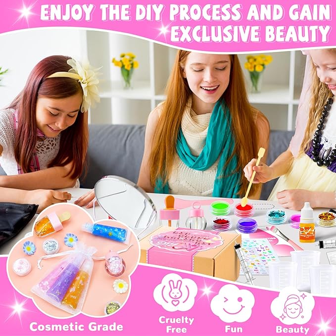 WhizToys 74 PCS Lip Gloss Making Kit, DIY Make Your Own Lip Gloss Kit Beginner,Fun Craft Set for Girls Kids Teens Women, Birthday Gift Set for Girl,Woman