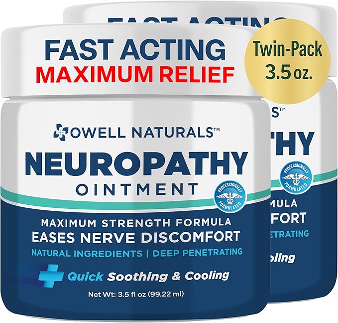 OWELL NATURALS Neuropathy Nerve Relief Oitnment for Feet, Fingers, Hands, Toes, Back, Legs & Arms - Fast-Acting Formula, Max Strength, Cooling Effect, 3.5 fl oz (Pack of 2)