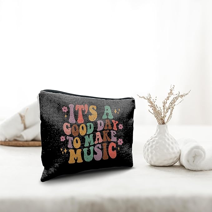 Nogrit Music Lover Makeup Cosmetic Bag,It's a Good Day to Make Music Groovy Colorful Makeup Travel Toiletry Bag,Gifts for Music Lovers Musicians Singers