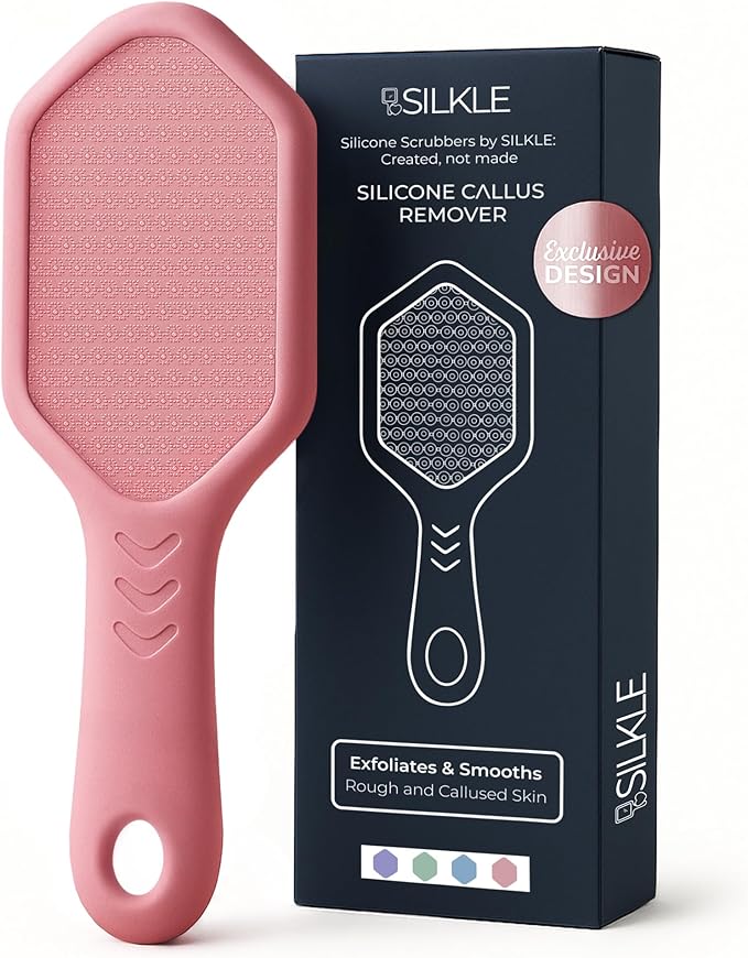 Nano Glass Foot File - Silicone Foot Callus Remover for Feet and Cracked Heels - Heel Scraper for Dead Skin - Ergonomic Foot Scrubber & Exfoliator for Shower with Non-Slip Grip - Pink