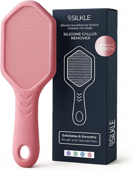 Nano Glass Foot File - Silicone Foot Callus Remover for Feet and Cracked Heels - Heel Scraper for Dead Skin - Ergonomic Foot Scrubber & Exfoliator for Shower with Non-Slip Grip - Pink