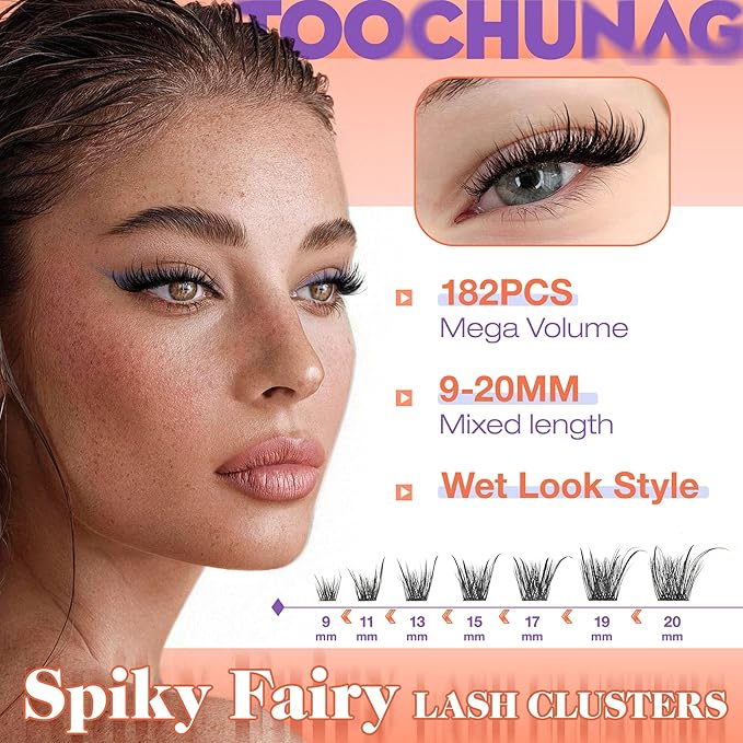 Wispy Lash Clusters 182pcs Eyelashes Clusters Left&Right Cluster Eyelash Extensions Thick CD Curly Individual Lashes Clusters 9-20mm DIY Fairy Lash Extension at Home by TOOCHUNAG