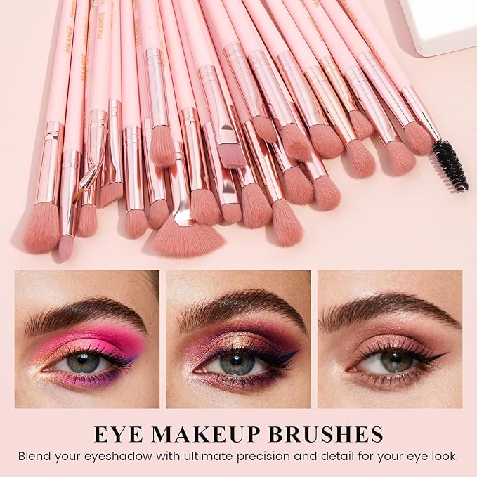 MAANGE Eye Makeup Brushes, 41 Pcs Premium Synthetic Precision Makeup Brush Set Contour Blush Eyeshadow Eyeliner Blending Make Up Brush Kit (Pink, 41 Piece Set)