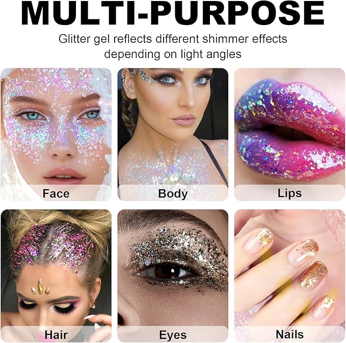 Purple Body Glitter Stick, Sparkling Hair Glitter for Kids and Women, Waterproof Face Hair and Body Glitter Makeup, Rave Accessories Carnival Chunky Sequins