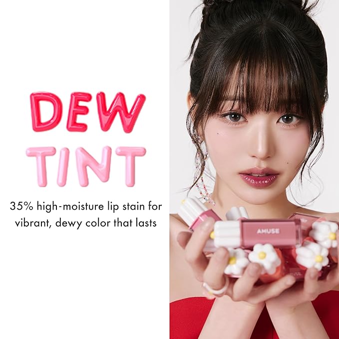 Amuse SEOUL Daisy Flower Dew Tint 07 ROSE WATER | 35% High-moisture Water Tint, Long-lasting, Vitamin E Acetate, Moisturizing, No Peel Off, Lip Treatment, Non Sticky, Korean Lip Tint for Dry Lips