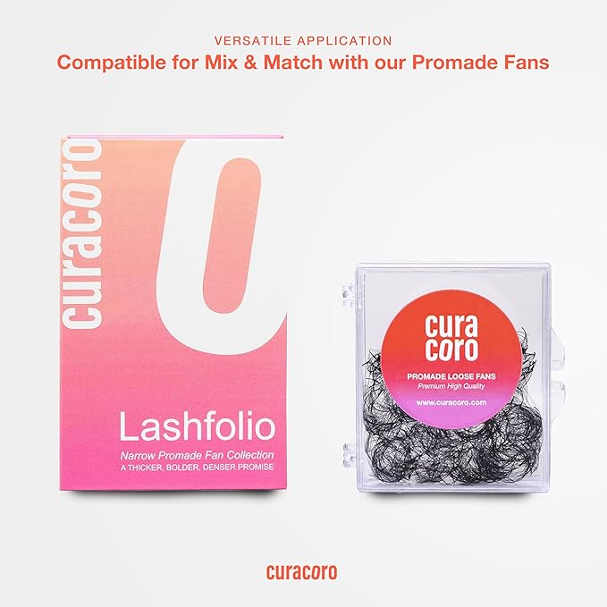 Curacoro LashFolio Narrow Wispy Fans, Handmade Volume Eyelashes, 5D To 10D, C CC D Curl, 0.03~0.07 mm, 8-13mm Mix Length, Professional Long-Lasting Promade Lash Fans (7D-0.05 C 8mm-13mm)