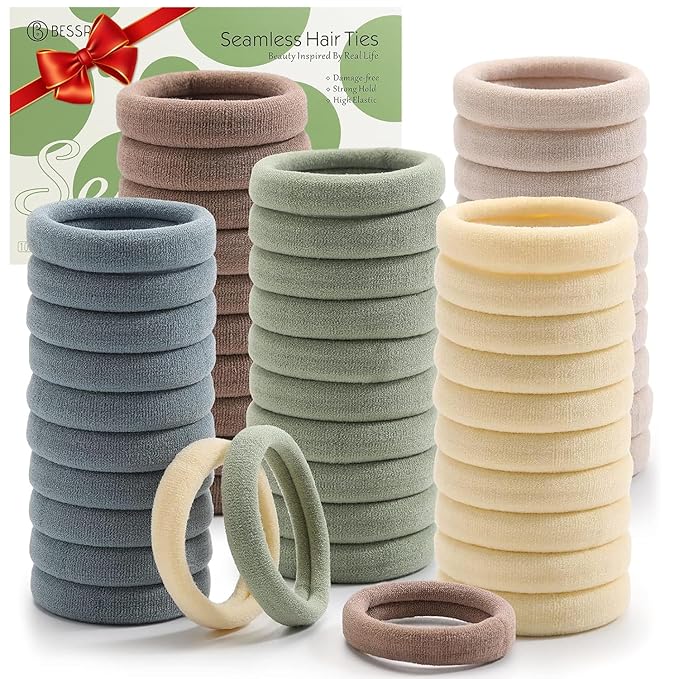 100 Pcs Thick Seamless Hair Ties, Ponytail Holders Hair Accessories No Damage for Thick Hair Valentine's Day Gift(Light Theme Colors)