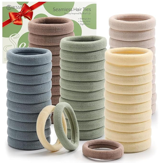 100 Pcs Thick Seamless Hair Ties, Ponytail Holders Hair Accessories No Damage for Thick Hair Valentine's Day Gift(Light Theme Colors)