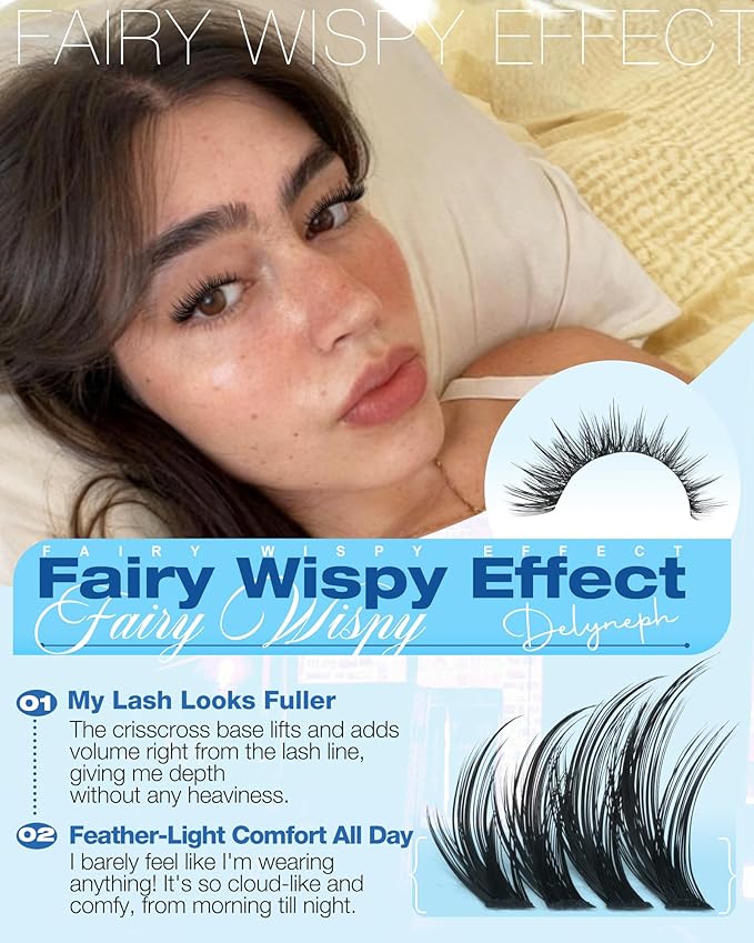 Natural Lash Clusters Kit Wispy Lash Extension Kit 50D Fairy Eyelash Clusters Kit with Spikes Manga Cluster Eyelash Extensions Kit 12-18mm Individual Lashes Clusters by Delyneph
