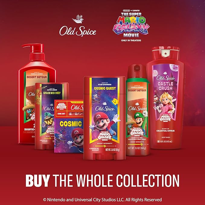 Old Spice Aluminum Free Deodorant for Men, Old Spice x The Super Mario Galaxy Movie, 24/7 Lasting Freshness, Lasting Odor Protection, Smell Super with Castle Crush, Celestial Citrus Scent, 3.0 oz