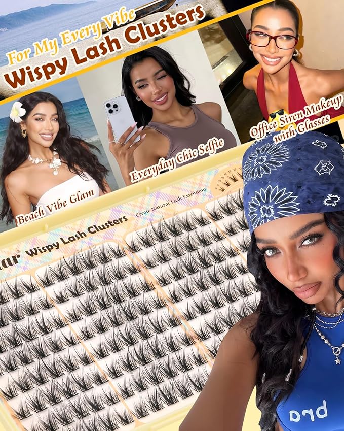 Wispy Lash Clusters 8-12mm Natural Eyelash Clusters 192PCS Individual Lashes Clusters Soft Cluster Eyelash Extensions C-Curly Cluster Lashes for Doll Eye Lash Extension for Beginners