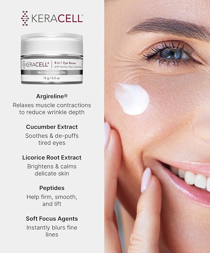 Keracell Eye Cream Anti Aging Solution – 8-in-1 Renew Cream with MHCsc Technology – Under Eye Cream for Dark Circles - Reduces Puffiness, Fine Lines, Wrinkles – With Peptides & Cucumber - 0.5 oz