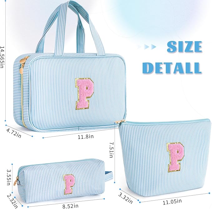 Fystdtote Toiletry Bag Small Make Up Bag Set - Travel Makeup Bag Pouch for Women Cosmetic Pouch Cute - Personalized Gifts Mom Gifts for Women Her - Blue P