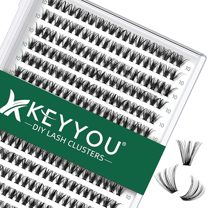 Lash Clusters 300pcs Individual Lashes 40D 0.07D Curl 10mm DIY Eyelash Extension KEYYOU Large Tray Volume Soft&Natural Cluster Lashes(40D-0.07D,10）