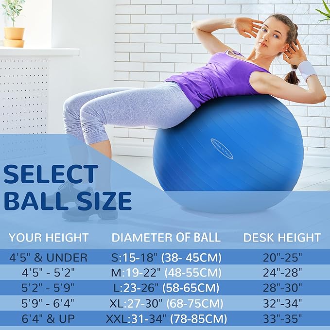 Fitvids Anti-Burst and Slip Resistant Exercise Yoga Fitness Birthing Ball with Quick Pump, 2,000-Pound Capacity, Multiple Colors and Sizes