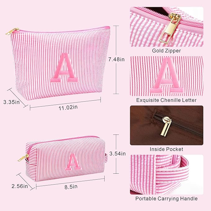 Fohufo Valentines Day Gifts for Her - Travel Initial Makeup Bag for Girls Kids, Teen Girl Gifts Trendy Stuff, 6 7 8 9 10 11 12 Year Girl Birthday Gift, Valentines Day Gift for Her Kids - Letter A