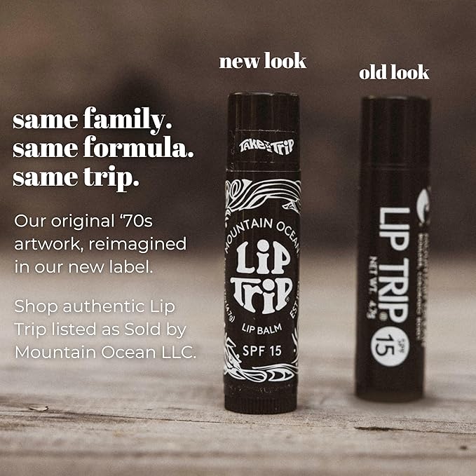 Mountain Ocean The Original Skin Trip SPF 15 Lip Balm, .17 Oz Tube, Maximum Protection, Hydrating Lip Moisturizer, with Lanolin, Beeswax & Coconut Oil (New Look, Same Formula)