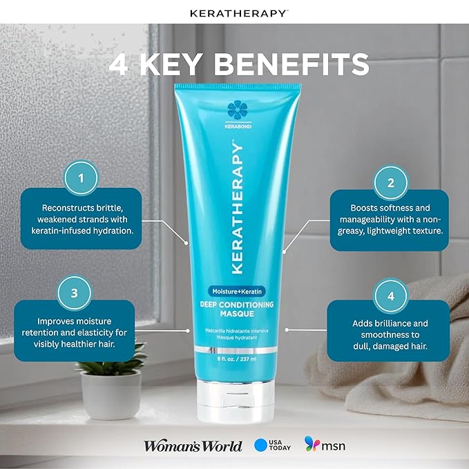 Keratherapy Keratin Infused Deep Conditioning Masque, 8 fl. oz., 237 ml - Moisturizing & Hydrating Hair Treatment with Kerabond, Jojoba, Nettle Root Extract, Wheat Oil, & Persian Walnut