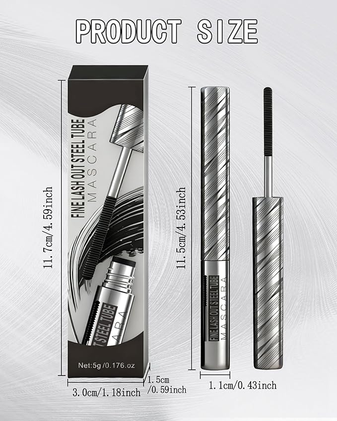 2 PCS Iron Wand Mascara, 3D Curling Eye Lashes, Black Brown Waterproof Mascara Volume and Length, Long Lasting Smudge-Proof, Metal Wand, Volumizing, Lengthening, No Flaking Tint, Women's Day Makeup