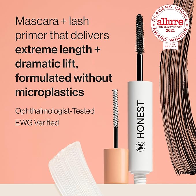 Honest Beauty 2-in-1 Extreme Length Mascara, Lash Primer, 3-Pack, Cruelty-Free, Safe for Sensitive Eyes, 0.27 fl oz each (pack of 3)