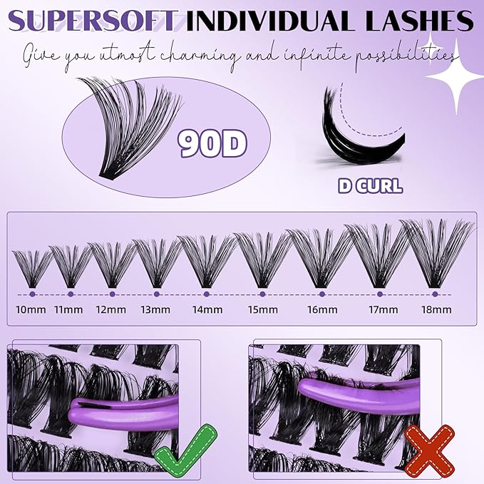 Lash Clusters 90D Individual Lashes Eyelash Clusters Supersoft D Curl Cluster Eyelash Extensions 10-18 Mixed Eyelash Extension Wispy Volume Cluster Lashes DIY at Home (90D-D-10-18MIX)
