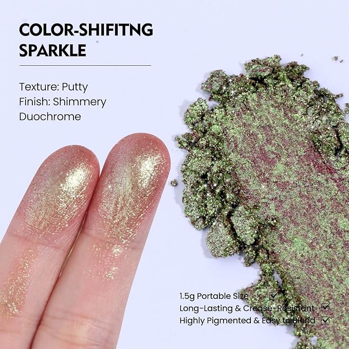 Duochrome Chameleon Eyeshadow, Iridescent Green- Mauve Shift, Pressed Powder, High Pigment, Smudge-Proof, Long Wear Eye Makeup, Square Metal Pan, Fits Magnetic Makeup Palettes (Forest Nymph)