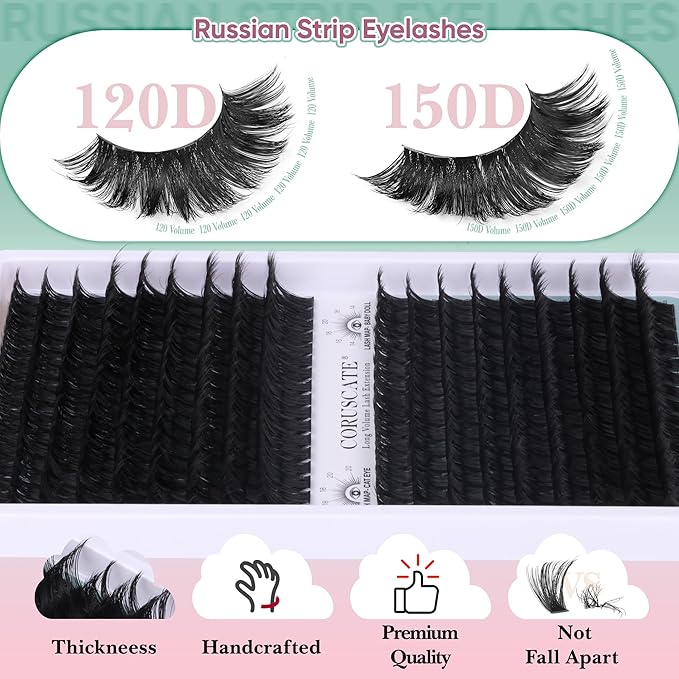CORUSCATE Lash Clusters 120D+150D Thick Eyelash Clusters 14-20mm Long Cluster Eyelash Extensions 288pcs Individual Lashes Cluster DIY Eyelashes Mink Strips Volume Lash Extension