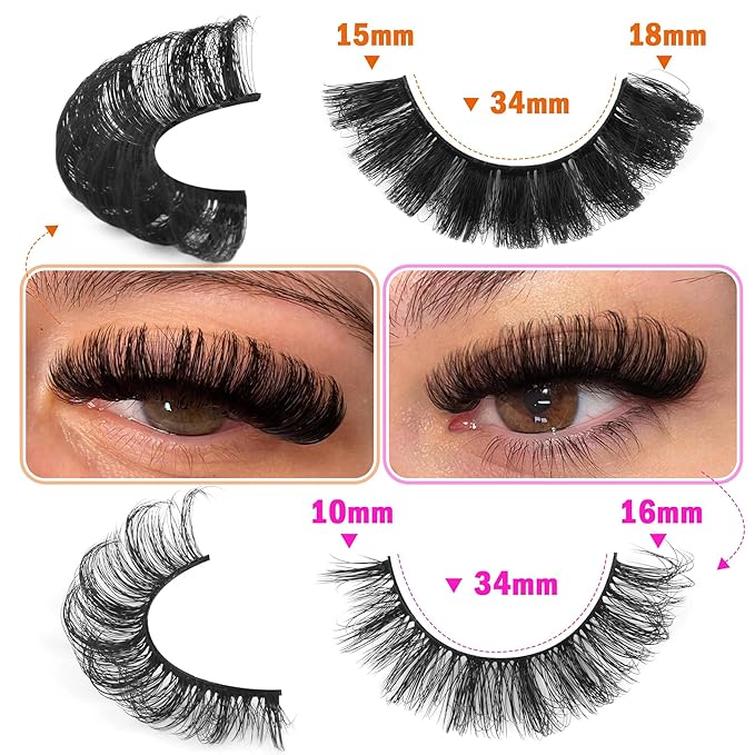 Russian Strip Lashes D Curly False Eyelashes Wispy 4 Styles Fake Eyelashes Natural Russian Eyelashes Fuzzy Mink Lashes that Look Like Extensions 16 Pairs ALICROWN