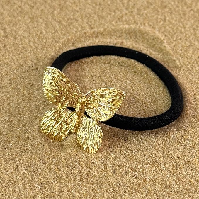 3PCS Golden Metal Hair Ties – No Damage Thick Band, High Elasticity, Durable, Stylish Golden Geometric Ponytail Holders Hair Accessories for Women