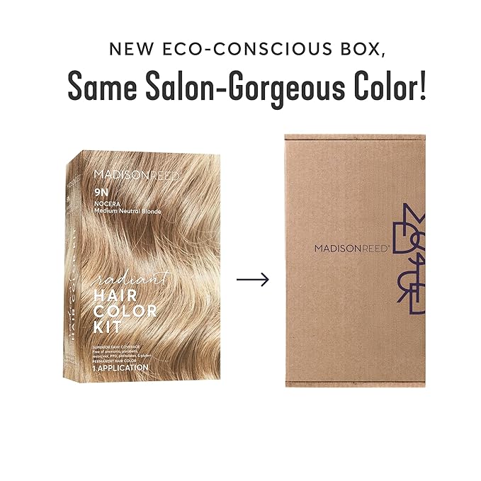 Madison Reed Radiant Hair Color Kit - 9N Medium Neutral Blonde (Nocera Blonde), Dimensional Gray Hair Blending Permanent Hair Dye, PPD-Free & Ammonia-Free, 1 Pack