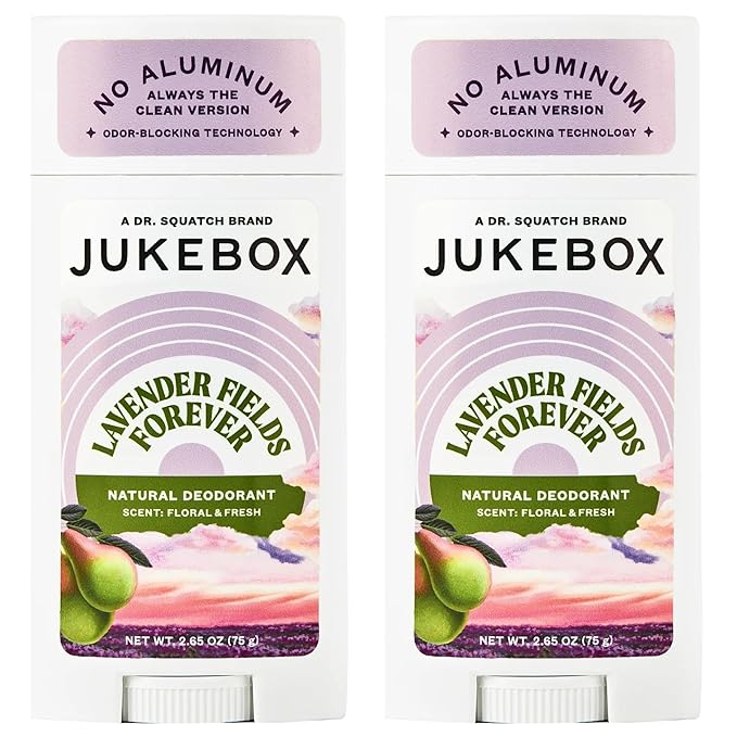 JUKEBOX Natural Deodorant for Women–Lavender Fields Forever Scent–Aluminum-Free, No Baking Soda, No Harsh Chemicals, Odor Blocking Technology, Lavender,Pear,Driftwood-a Dr. Squatch Brand-2.65oz,2 Pack