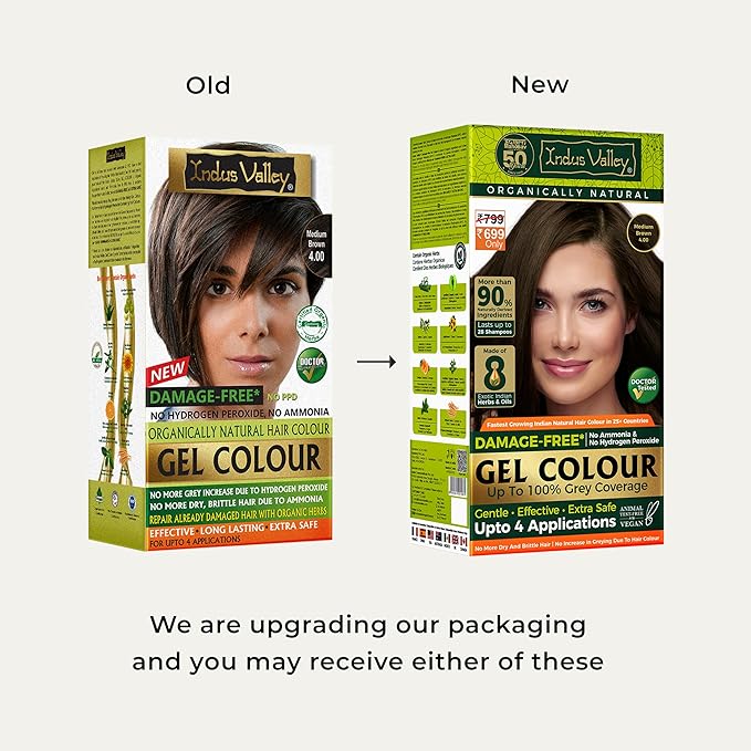 Indus Valley Natural Organic Damage Free Gel Hair Color | Ammonia Free, Vegan & Cruelty Free | Up to 100% Gray Coverage, Long Lasting Results |Medium Brown 4.0 (20gram+200ml)
