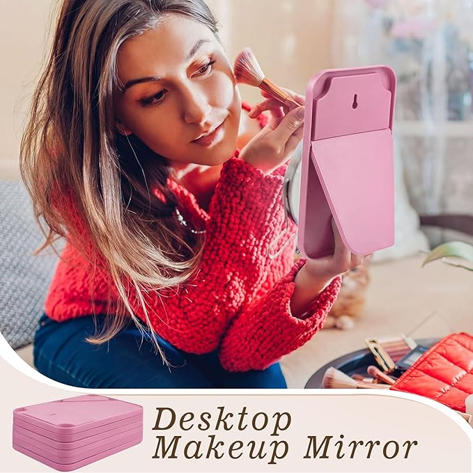 12 Pack Desktop Makeup Mirror Bulk 90° Adjustable Portable 8" Vanity Table Mirror with Stand, Folding Travel for Makeup Party Spa Party, Women, Cosmetics Personal Beauty (Pink)