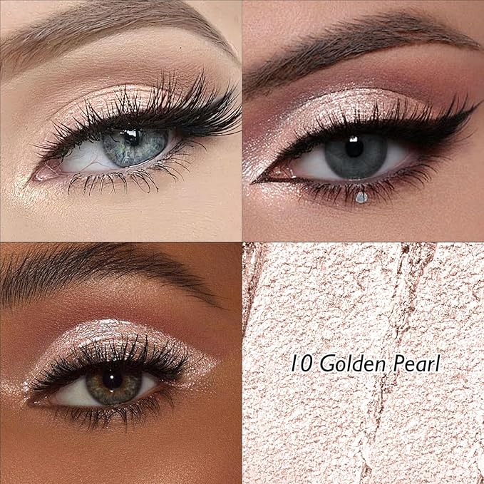 Dual-Ended Golden Pearl Shimmer Eyeshadow Stick - Long-Lasting Cream Eye Shadow Stick Crease-Proof Metallic Eyeshadow Pencil, Easily Blendable Multi-Use Eye Crayon Highlighter Makeup, 10