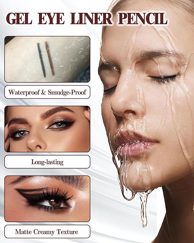 12 Pcs Brown Eyeliner Pencil Set, Matte Waterproof Gel Eye Liner Pencils, Long-Lasting Sweatproof Smudge Proof Waterline Gel Eyeliner, Retractable Eye Makeup Pen for Women, Soft Smooth Cream Texture