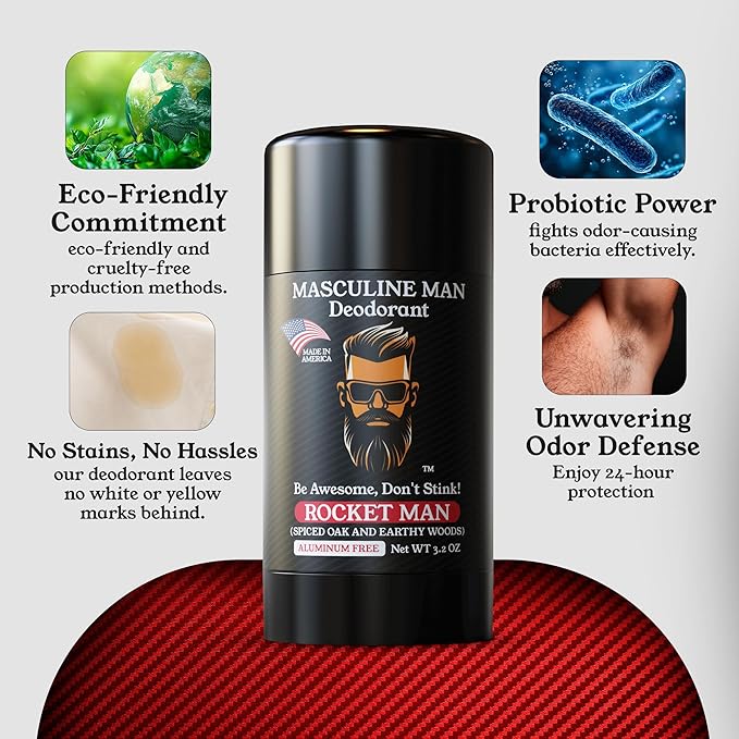 Deodorant for Men - Aluminum Free Mens Deodorant - Travel Size Natural Deodorants - Sweat Protection for Underarm, No Stain Stick Deodorants, Made in USA, 3.2oz (Pack of 2, Rocket Man)