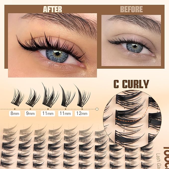 Cat Eye Lash Clusters Manga Eyelash Clusters Left&Right Lash Extensions 100pcs DIY Cluster Eyelash Extensions C Curly Wispy Individual Cluster Lashes with Thin Band by TOOCHUNAG