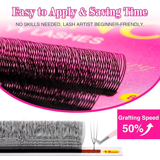 TDANCE U Lash Extensions 2D 3D 4D 5D UU Lash Fans Eyelash Extension U Shaped Natural Volume Lashes Extension Soft Matte Black Lashes(UU-3D-0.07-C,8-15mm)