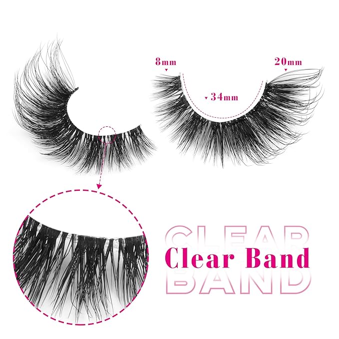 Wispy Lashes Cat Eye False Eyelashes Natural Lashes Fuzzy Strip Fake Eyelashes Fox Eye Lashes with Clear Band Lashes 7 Pairs