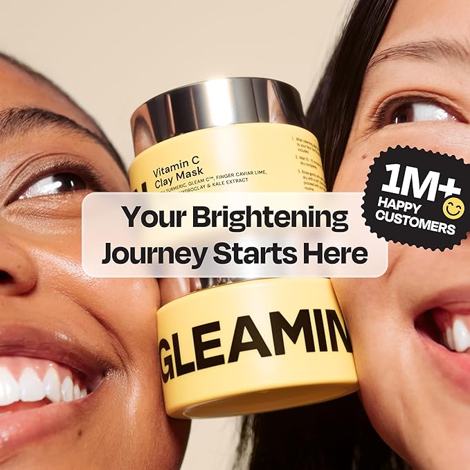 Gleamin Vitamin C Clay Mask for Dark Spots, Turmeric Clay Face Mask Skin Care, Deeply Cleanses & Refines Pores, Brightens Uneven Tone and Helps Improve Post-Blemish Scarring & Texture - 5 Oz